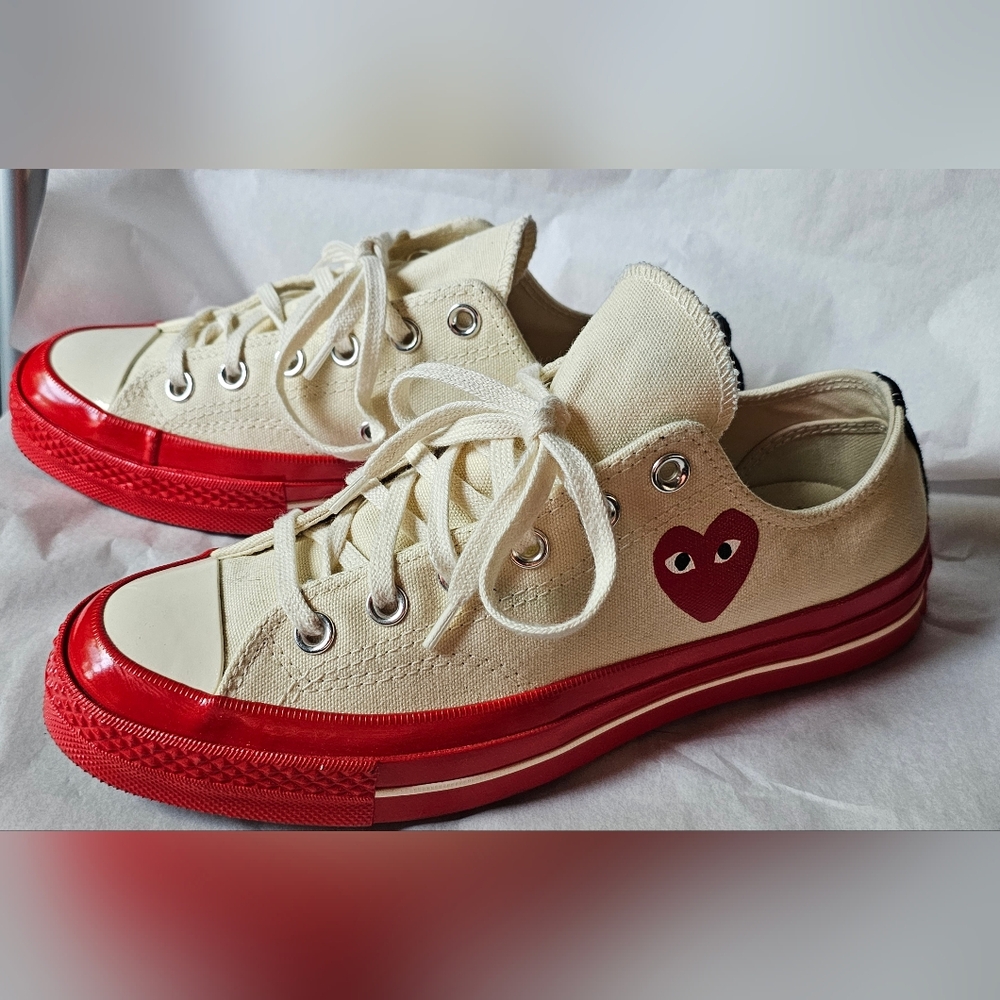 Mens Commes Des Garcons X Chuck 70 Canvas In White With Red Sole Size 6.5